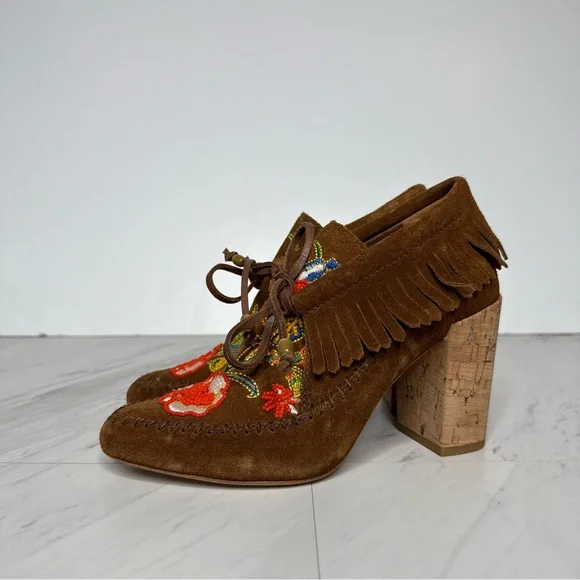 Tory Burch Huntington Fringe Brown Suede Beaded Bootie 5 1/2 M